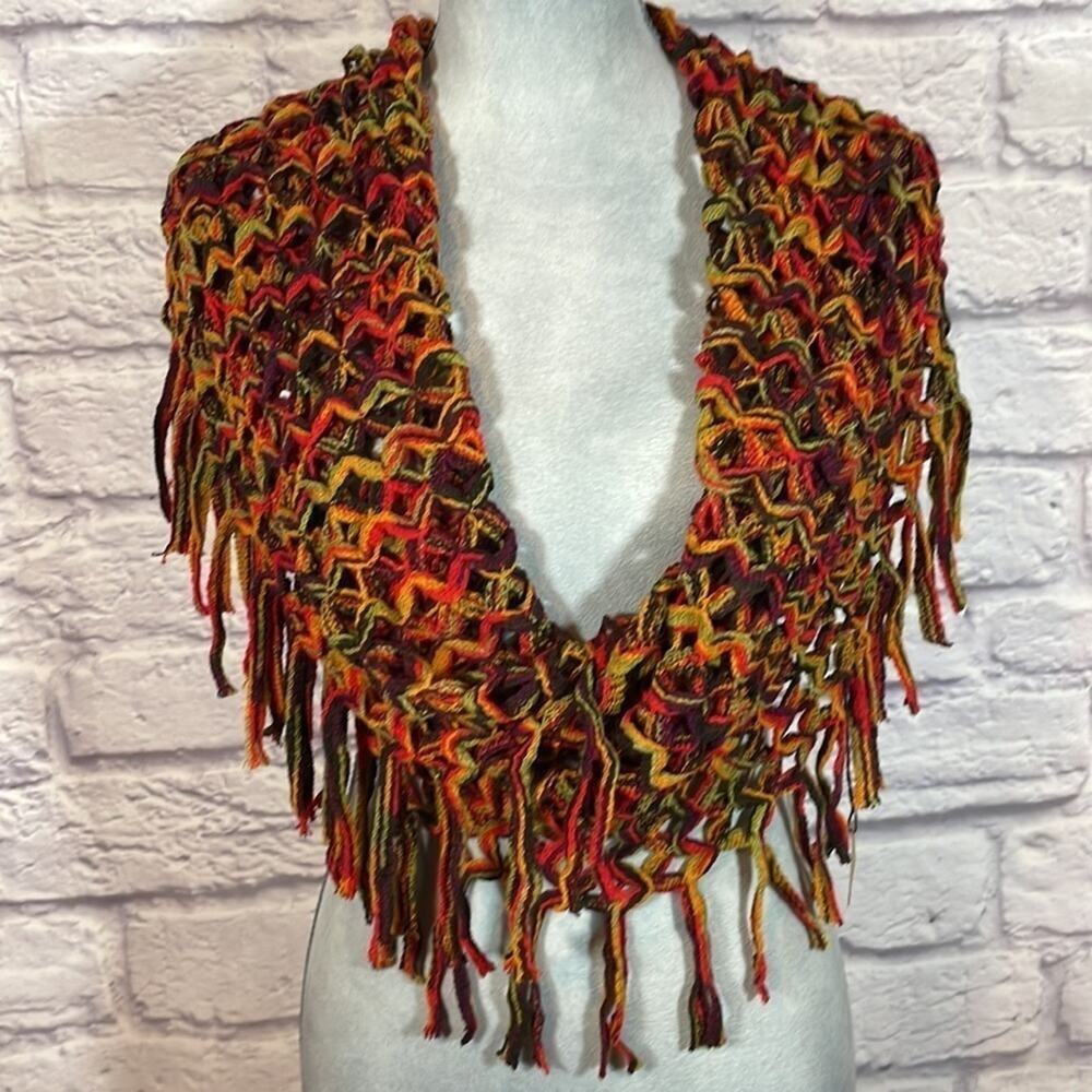 NWT Colorful Boho Open Lattice Weave Fringe Scarf